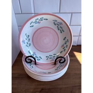 Caleca Hand Painted Pink Garland Set Of 5 Pasta Bowls 8 1/2 Italy
